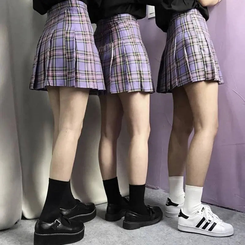Gothic Harajuku Grunge Purple Plaid Pleated Mini Skirt EG141 - Egirldoll