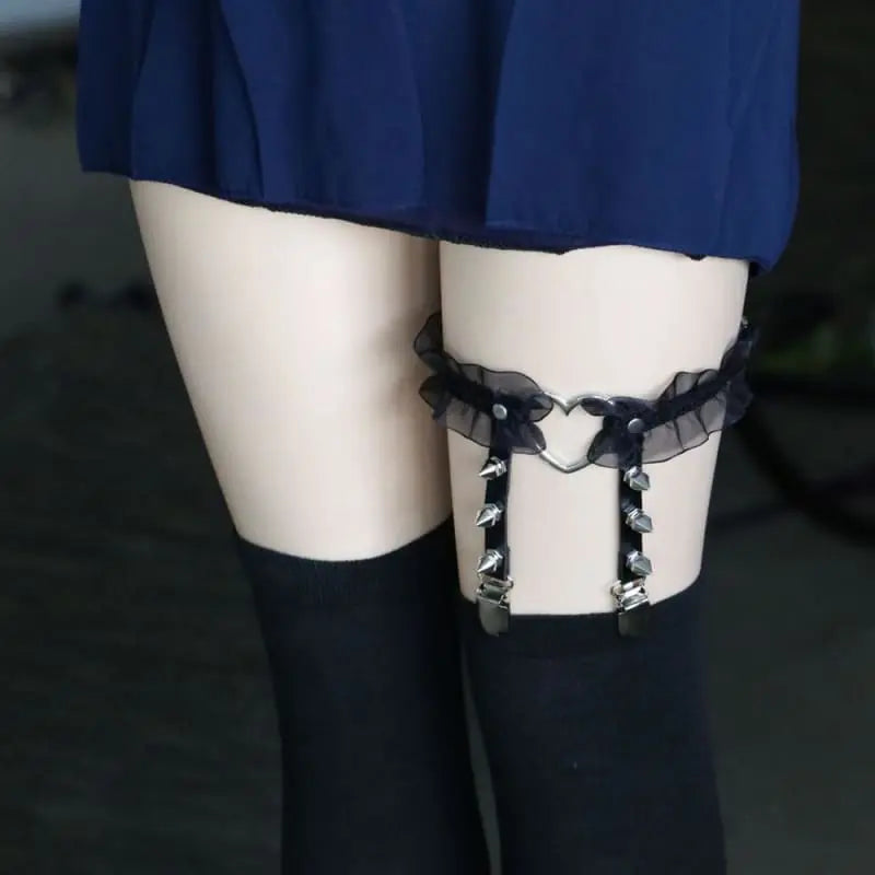 Gothic Harajuku Heart and Spikes Lace Leg Garter Suspender (Available in 4 colors) EG0398 - Egirldoll