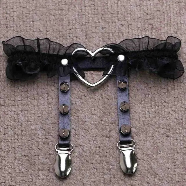 Gothic Harajuku Heart and Spikes Lace Leg Garter Suspender (Available in 4 colors) EG0398 - Egirldoll