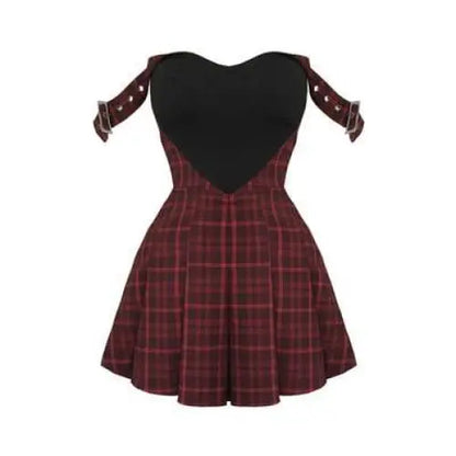 Gothic Harajuku Heart Patchwork Grommet Straps Plaid Mini Dress EG15016 - Egirldoll