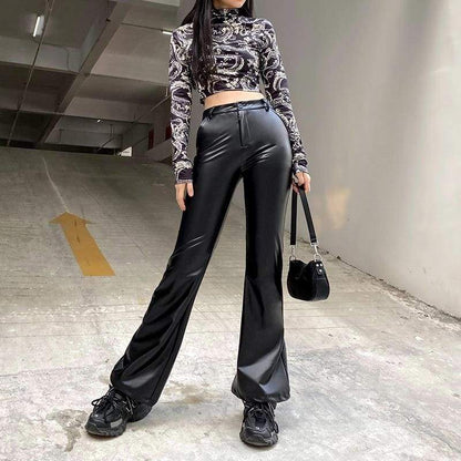 Gothic Harajuku Impure Faux Leather Flare Pants GA085 - Egirldoll