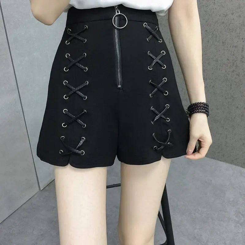 Gothic Harajuku Lace Up High Waisted Shorts EG0408 - Egirldoll