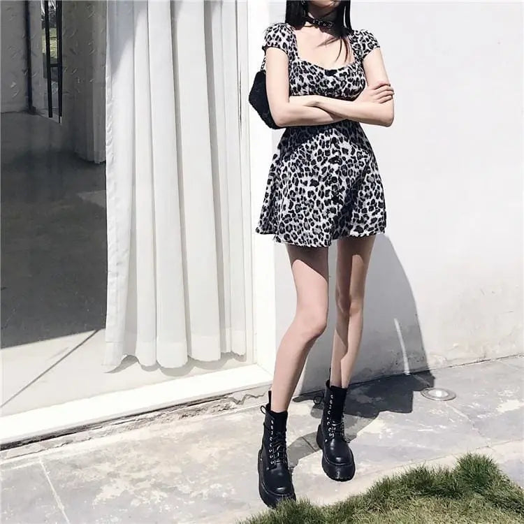Gothic Harajuku Leopard Print Mini Dress EG372 - Egirldoll