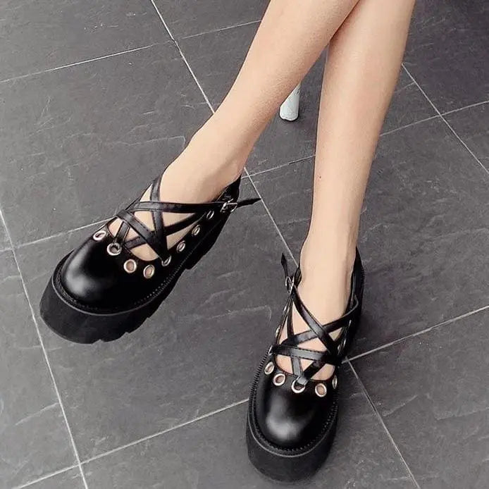Gothic Harajuku Lolita Pentagram Strap Platform Shoes EG0415 - Egirldoll