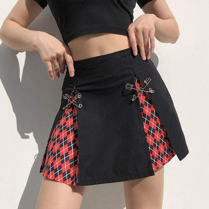 Gothic Harajuku Plaid And Safety Pins Skirt GA029 - Egirldoll