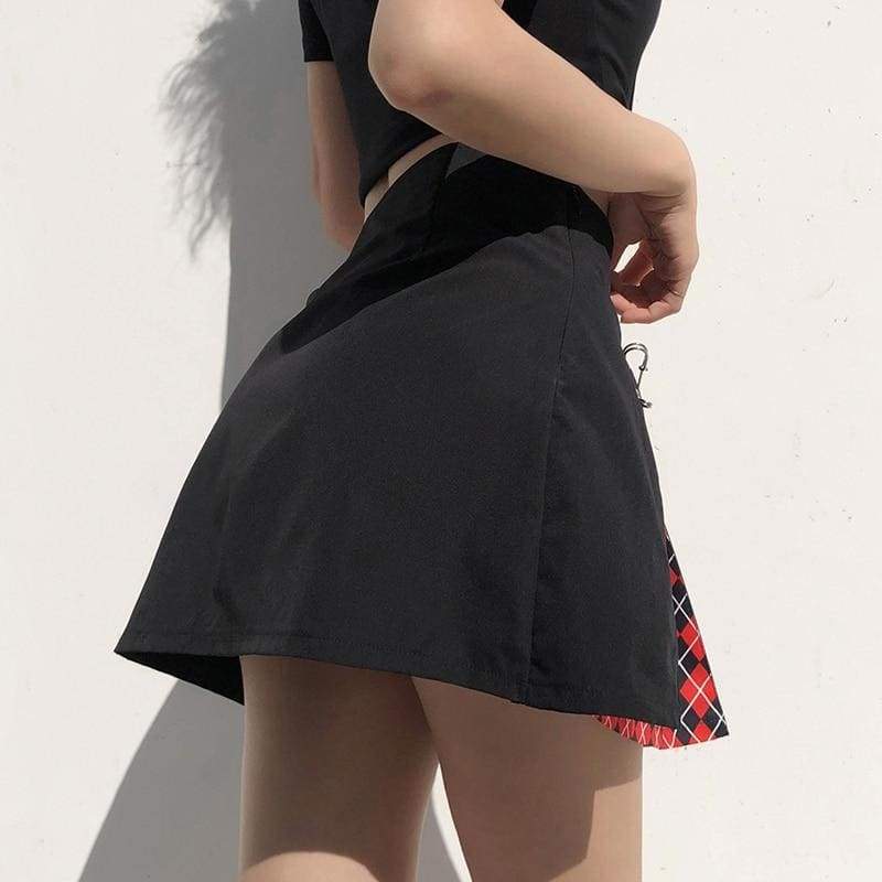 Gothic Harajuku Plaid And Safety Pins Skirt GA029 - Egirldoll