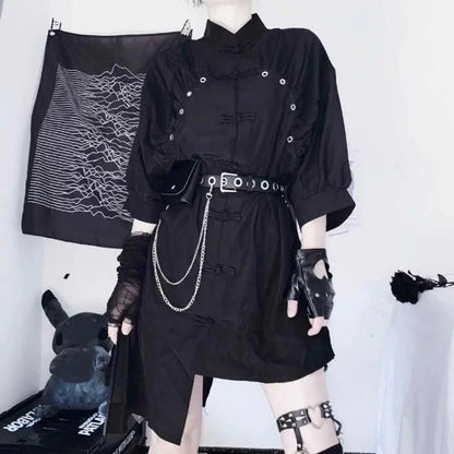 Gothic Harajuku Punk Cheongsam Style Irregular Belted Dress EG0423 - Egirldoll