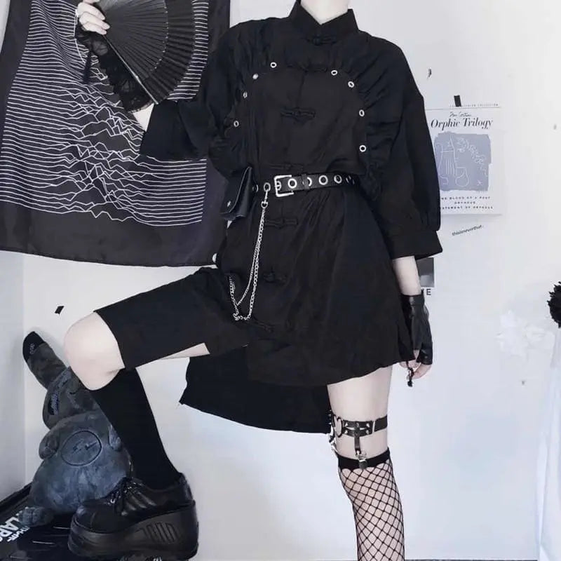 Gothic Harajuku Punk Cheongsam Style Irregular Belted Dress EG0423 - Egirldoll