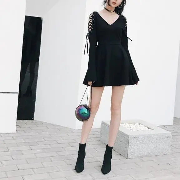 Gothic Harajuku Punk Sexy Lace Up Sleeves Mini Dress EG338 - Egirldoll