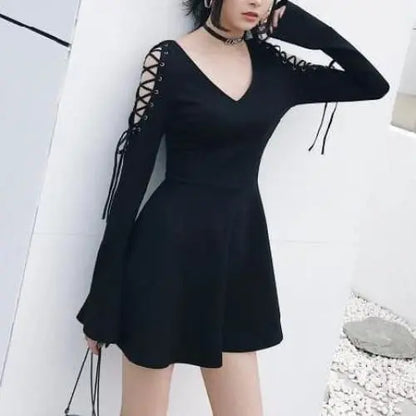 Gothic Harajuku Punk Sexy Lace Up Sleeves Mini Dress EG338 - Egirldoll