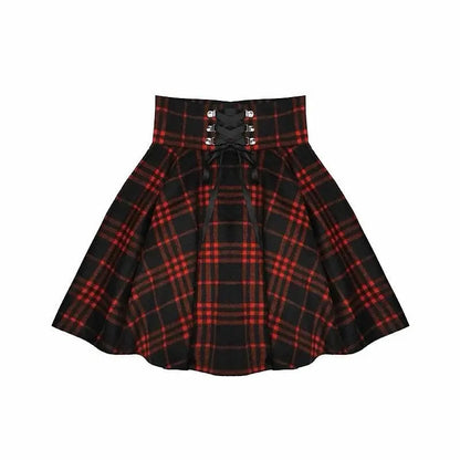 Gothic Harajuku Red Black Lace Up Plaid Skirt EG13344 - Egirldoll