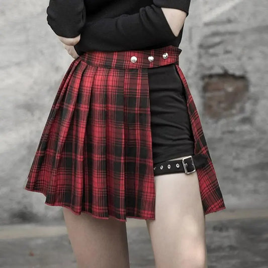 Gothic Harajuku Red/Black Pleated Short Skirt EG223 - Egirldoll