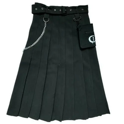 Gothic Harajuku Removable Pocket Chain Pleated Midi Skirt EG0430 - Egirldoll