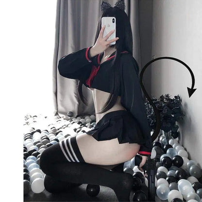 Gothic Harajuku Sexy Sailor Schoolgirl Uniform Cosplay Roleplay Lingerie Set EG17348 - Egirldoll