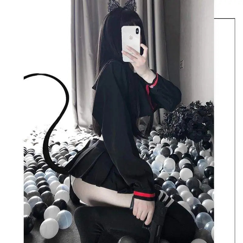Gothic Harajuku Sexy Sailor Schoolgirl Uniform Cosplay Roleplay Lingerie Set EG17348 - Egirldoll
