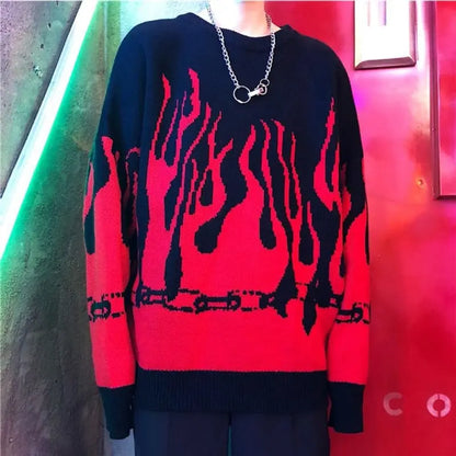 Gothic Harajuku Streetwear Flame Knit Sweatshirt Top EG256 - Egirldoll