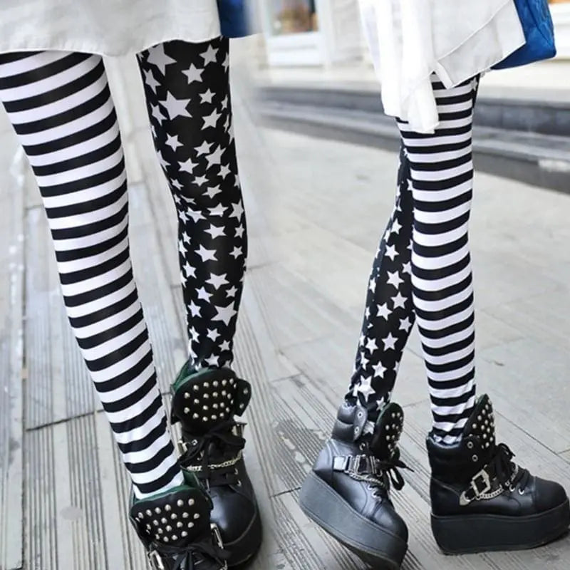 Gothic Harajuku Stripes Stars Leggings Pants EG024 - Egirldoll