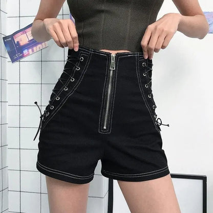 Gothic High Waist Zip Up Shorts EG049 - Egirldoll