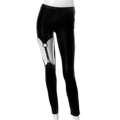 Gothic Hollow Out Leather Strap Rivet Leggings Pants EG051 - Egirldoll