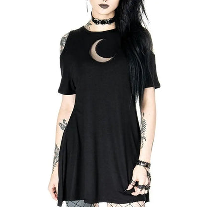 Gothic Hollow Out Moon Cold Shoulder Short Dress EG224 - Egirldoll