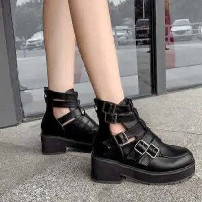 Gothic Hollow Out Multiple Buckle Straps Boots EG011 - Egirldoll