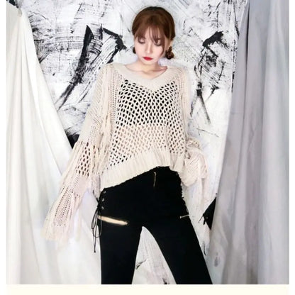 Gothic Hollow Out Tassel Knitted Loose Pullover Top EG243 - Egirldoll