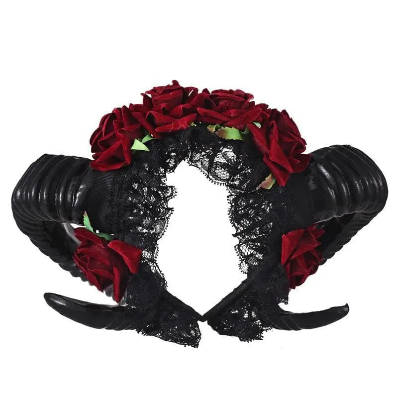 Gothic Horn Lace Red Rose Headdress Headpiece EG312 - Egirldoll