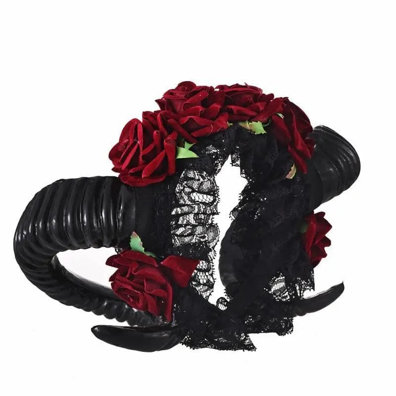 Gothic Horn Lace Red Rose Headdress Headpiece EG312 - Egirldoll