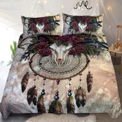 Gothic Horn Skull Dreamcatcher Roses Bedding Set EG0463 - Egirldoll