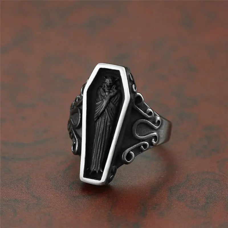 Gothic Horror Coffin Stainless Titanium Steel Ring EG0464 - Egirldoll