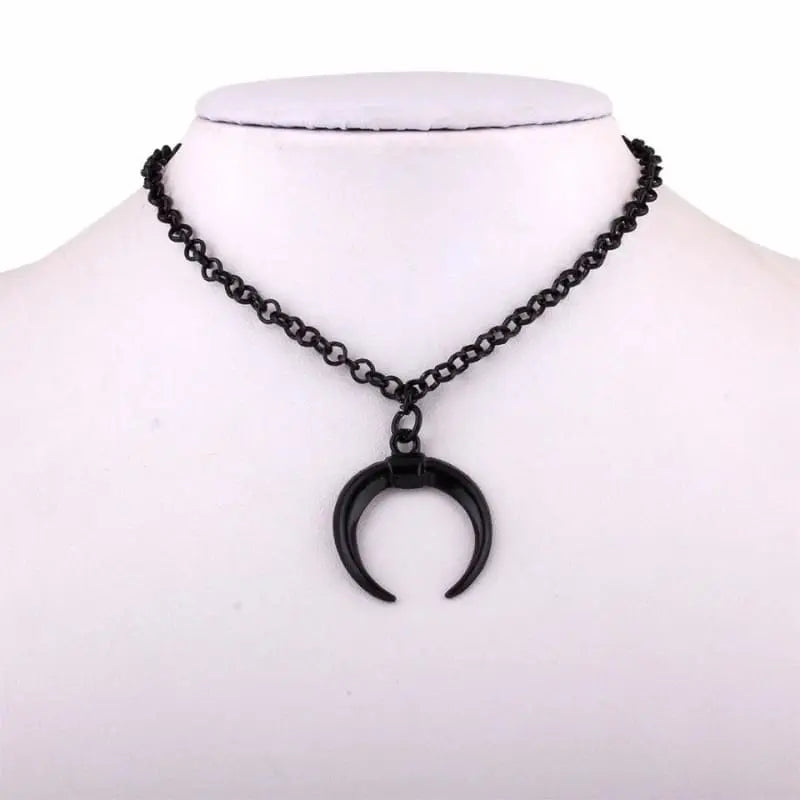 Gothic Inverted Crescent Moon Black Necklace EG117 - Egirldoll
