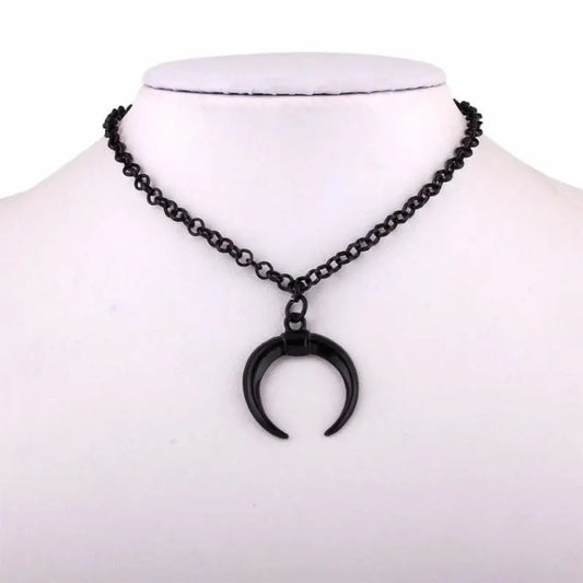 Gothic Inverted Crescent Moon Black Necklace EG117 - Egirldoll