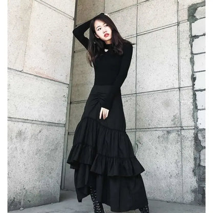 Gothic Irregular Ruffles Long Skirt EG046 - Egirldoll