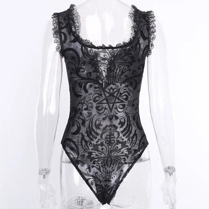 Gothic Lace And Mesh Bodysuit EG162 - Egirldoll