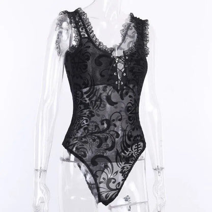 Gothic Lace And Mesh Bodysuit EG162 - Egirldoll