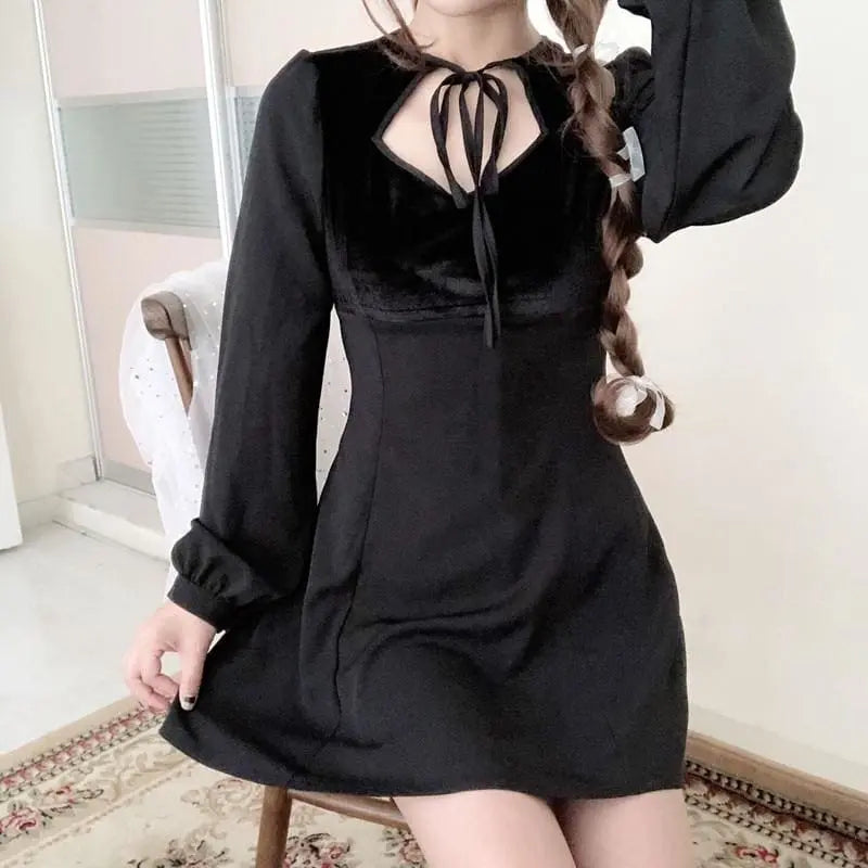 Gothic Lace Collar Long Sleeve Mini Dress EG0483 - Egirldoll