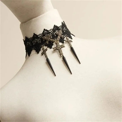 Gothic Lace & Crosses Choker Necklace EG334 - Egirldoll