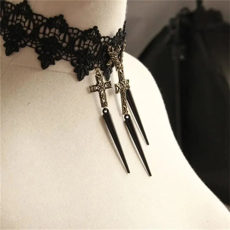 Gothic Lace & Crosses Choker Necklace EG334 - Egirldoll