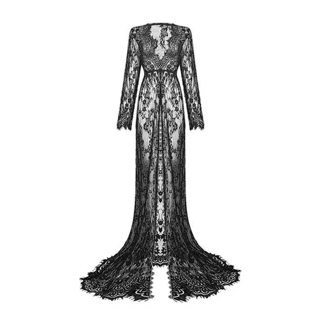 Gothic Lace Front Slit Maxi Dress EG0484 - Egirldoll