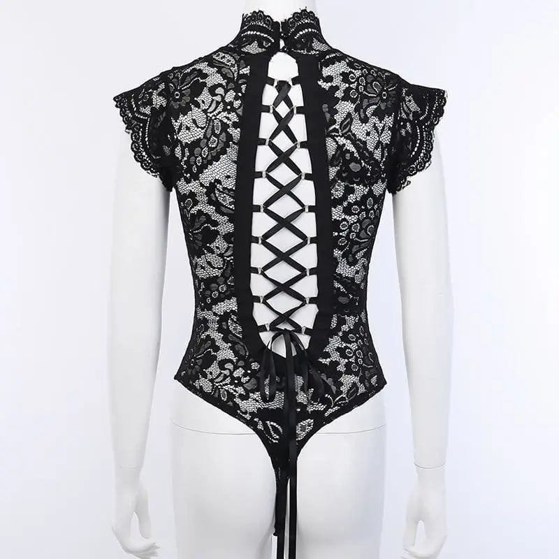 Gothic Lace Hollow Out Back Bodysuit EG0485 - Egirldoll