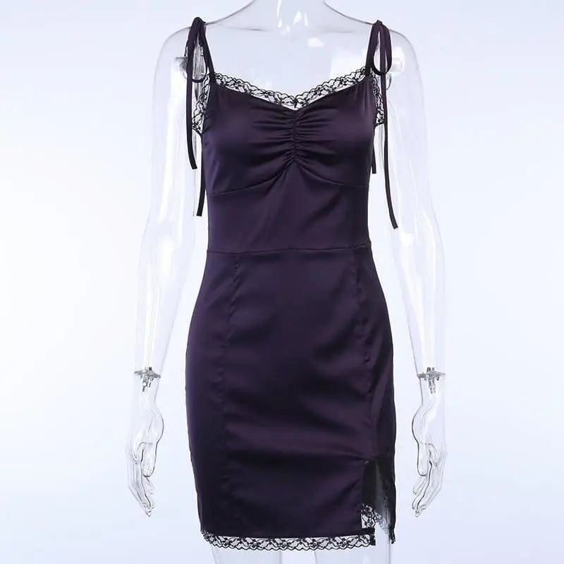 Gothic Lace Patchwork Spaghetti Strap Bodycon Mini Dress EG0491 - Egirldoll