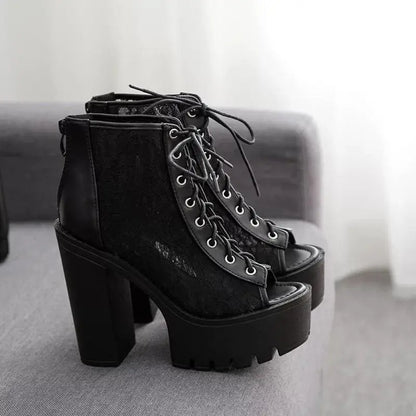 Gothic Lace Peep Toe Boots EG306 - Egirldoll