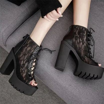 Gothic Lace Peep Toe Boots EG306 - Egirldoll