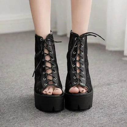 Gothic Lace Peep Toe Boots EG306 - Egirldoll