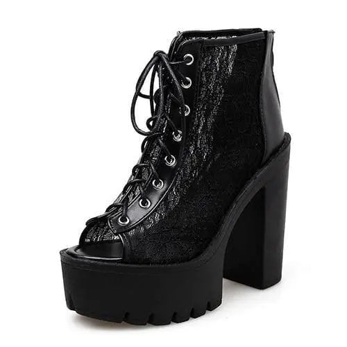 Gothic Lace Peep Toe Boots EG306 - Egirldoll