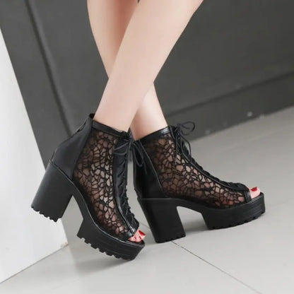 Gothic Lace See Thru Peep Toe Platform Sandals EG0494 - Egirldoll