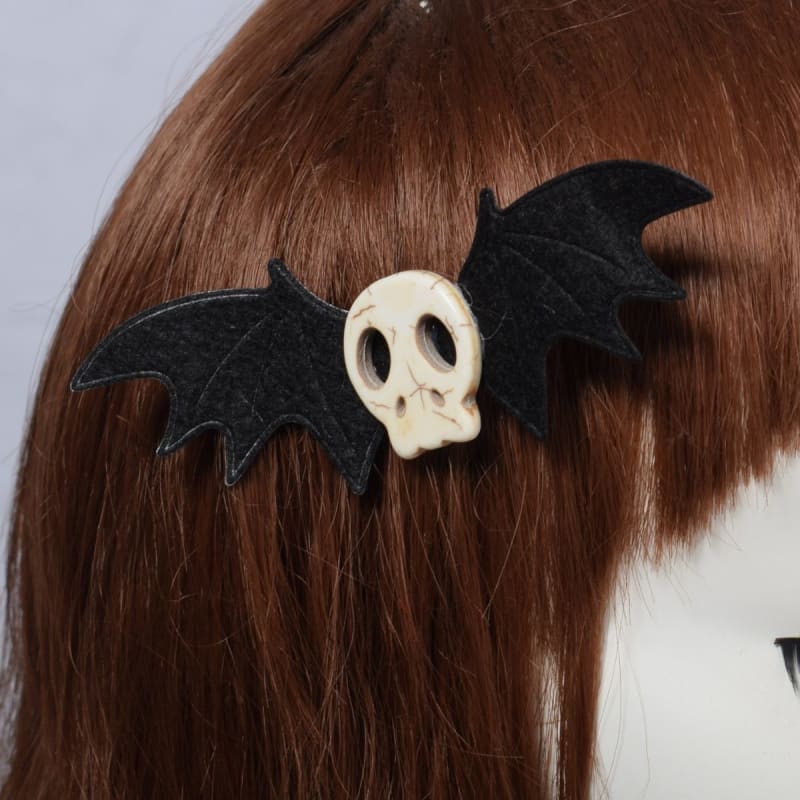 Gothic Lolita Skull Bat Black Wings Hair Clip EG17046 - Egirldoll
