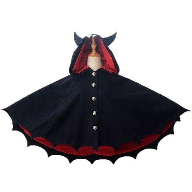 Gothic Punk Black Devil Bat Fleece Poncho Hoodie S12907 - Egirldoll