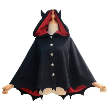 Gothic Punk Black Devil Bat Fleece Poncho Hoodie S12907 - Egirldoll