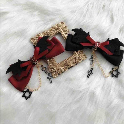 Gothic Punk Hexagram Cross Bowknot Lolita Hair Clip BE199 - Egirldoll